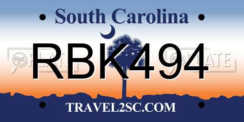 RBK494 South Carolina License Plate