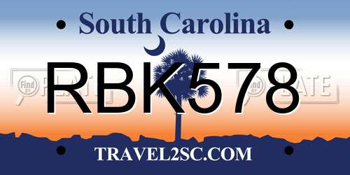 RBK578 South Carolina License Plate