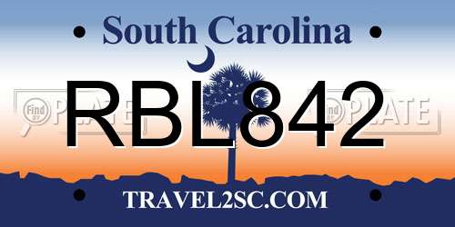 RBL842 South Carolina License Plate