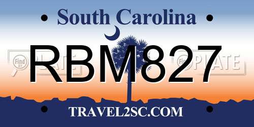 RBM827 South Carolina License Plate