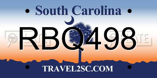 RBQ498 South Carolina License Plate
