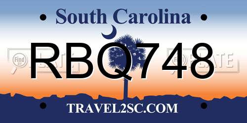 RBQ748 South Carolina License Plate