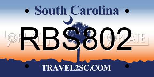 RBS802 South Carolina License Plate