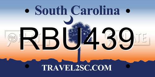 RBU439 South Carolina License Plate