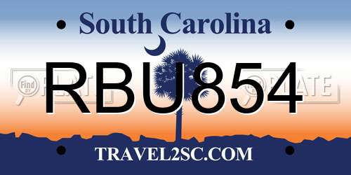 RBU854 South Carolina License Plate