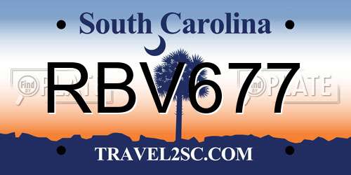 RBV677 South Carolina License Plate