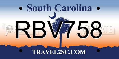 RBV758 South Carolina License Plate