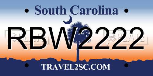 RBW2222 South Carolina License Plate