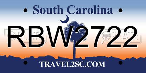 RBW2722 South Carolina License Plate