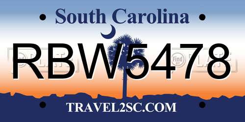 RBW5478 South Carolina License Plate