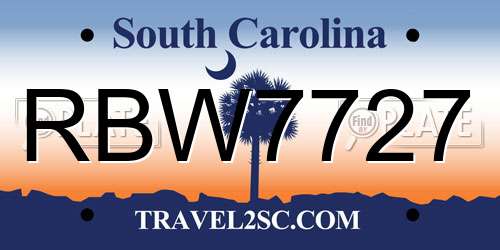 RBW7727 South Carolina License Plate