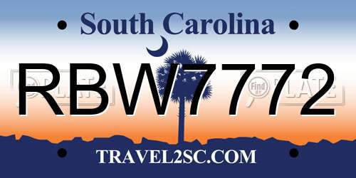 RBW7772 South Carolina License Plate