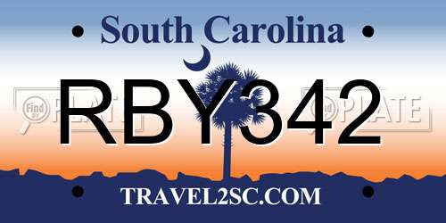 RBY342 South Carolina License Plate