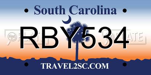 RBY534 South Carolina License Plate