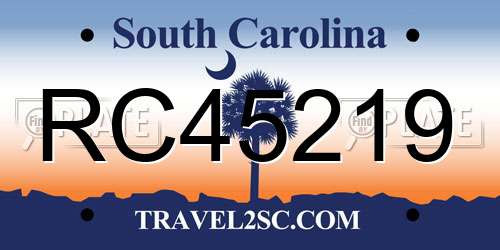 RC45219 South Carolina License Plate