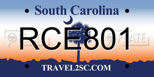 RCE801 South Carolina License Plate
