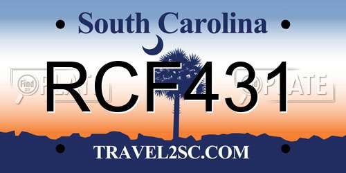 RCF431 South Carolina License Plate