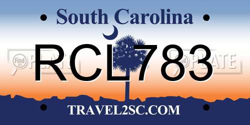 RCL783 South Carolina License Plate