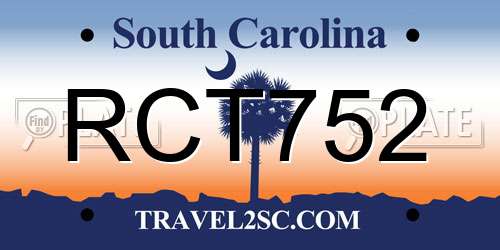 RCT752 South Carolina License Plate