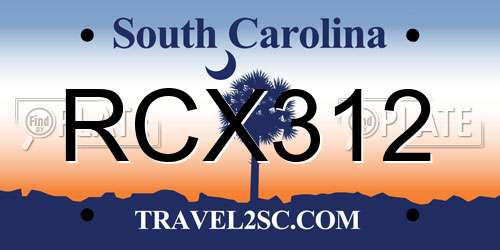 RCX312 South Carolina License Plate