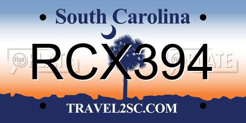 RCX394 South Carolina License Plate