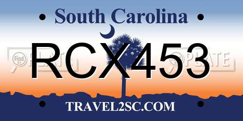 RCX453 South Carolina License Plate