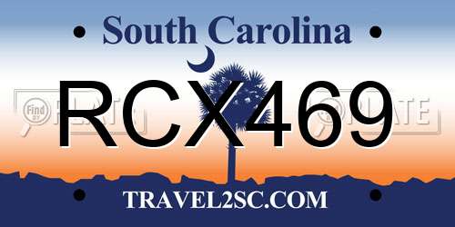 RCX469 South Carolina License Plate
