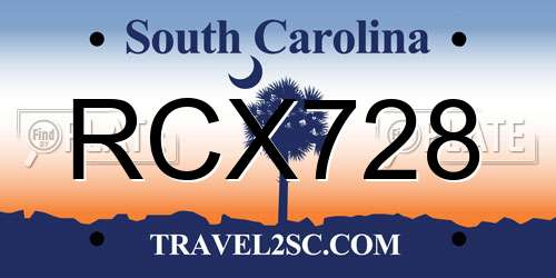 RCX728 South Carolina License Plate