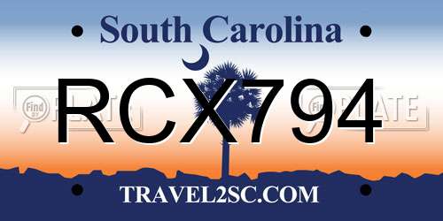 RCX794 South Carolina License Plate