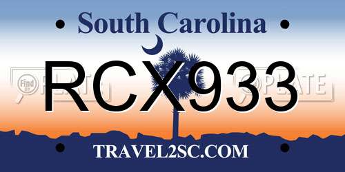 RCX933 South Carolina License Plate