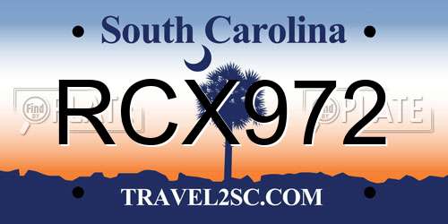 RCX972 South Carolina License Plate