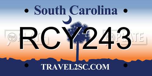 RCY243 South Carolina License Plate