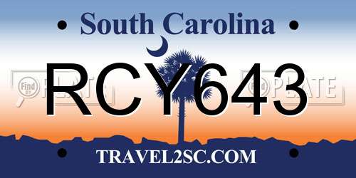 RCY643 South Carolina License Plate