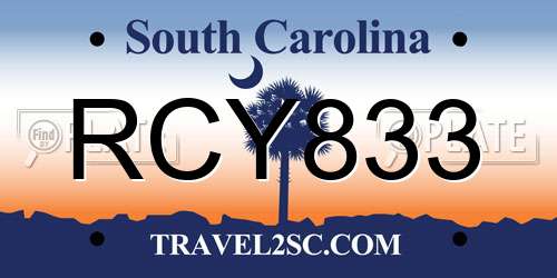RCY833 South Carolina License Plate