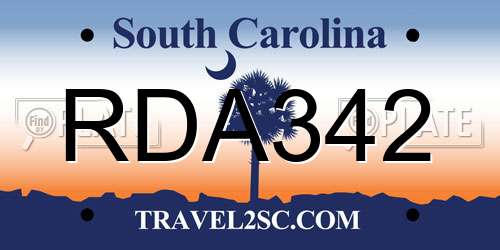 RDA342 South Carolina License Plate