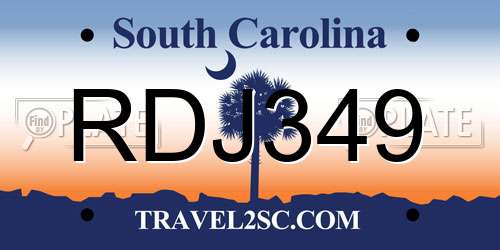 RDJ349 South Carolina License Plate
