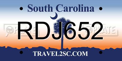 RDJ652 South Carolina License Plate