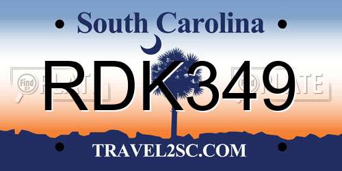 RDK349 South Carolina License Plate