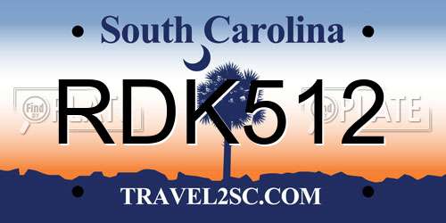 RDK512 South Carolina License Plate