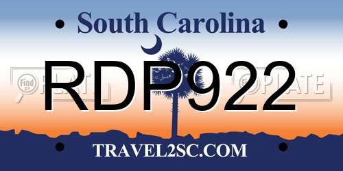 RDP922 South Carolina License Plate