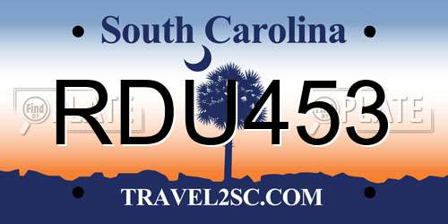 RDU453 South Carolina License Plate