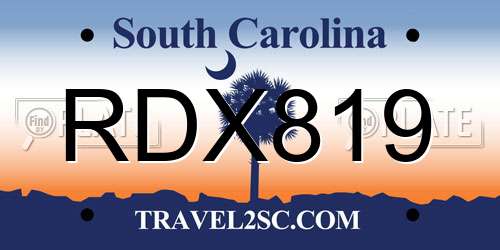 RDX819 South Carolina License Plate