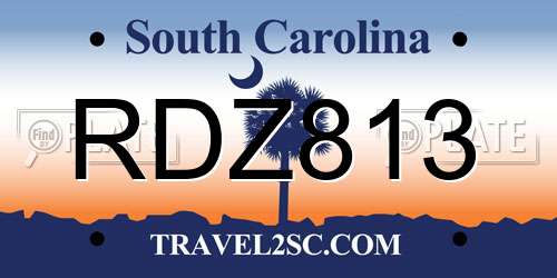 RDZ813 South Carolina License Plate