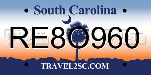 RE8O960 South Carolina License Plate