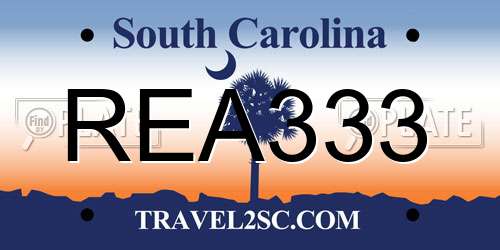 REA333 South Carolina License Plate