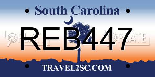 REB447 South Carolina License Plate