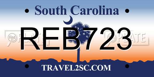 REB723 South Carolina License Plate
