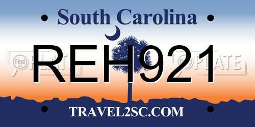 REH921 South Carolina License Plate