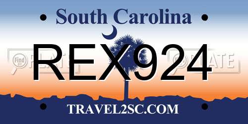 REX924 South Carolina License Plate