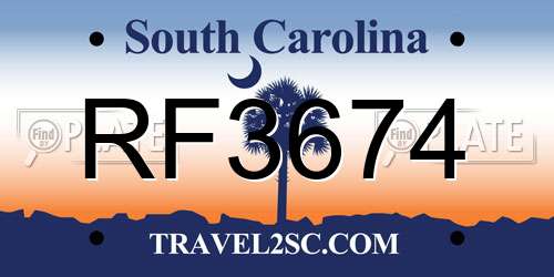 RF3674 South Carolina License Plate